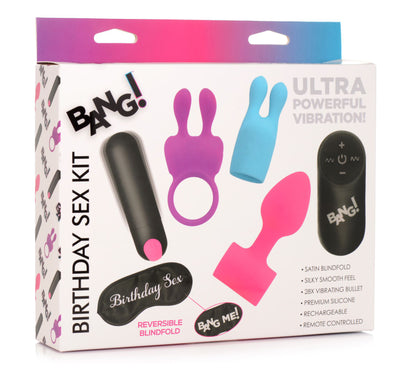XR Brands Birthday Sex Kit – C-Ring, Plug, C-Stim, Bullet and Blindfold