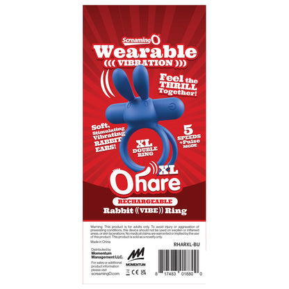 Screaming O Ohare XL Rechargeable Vibrating Ring with Rabbit Ears – Blue