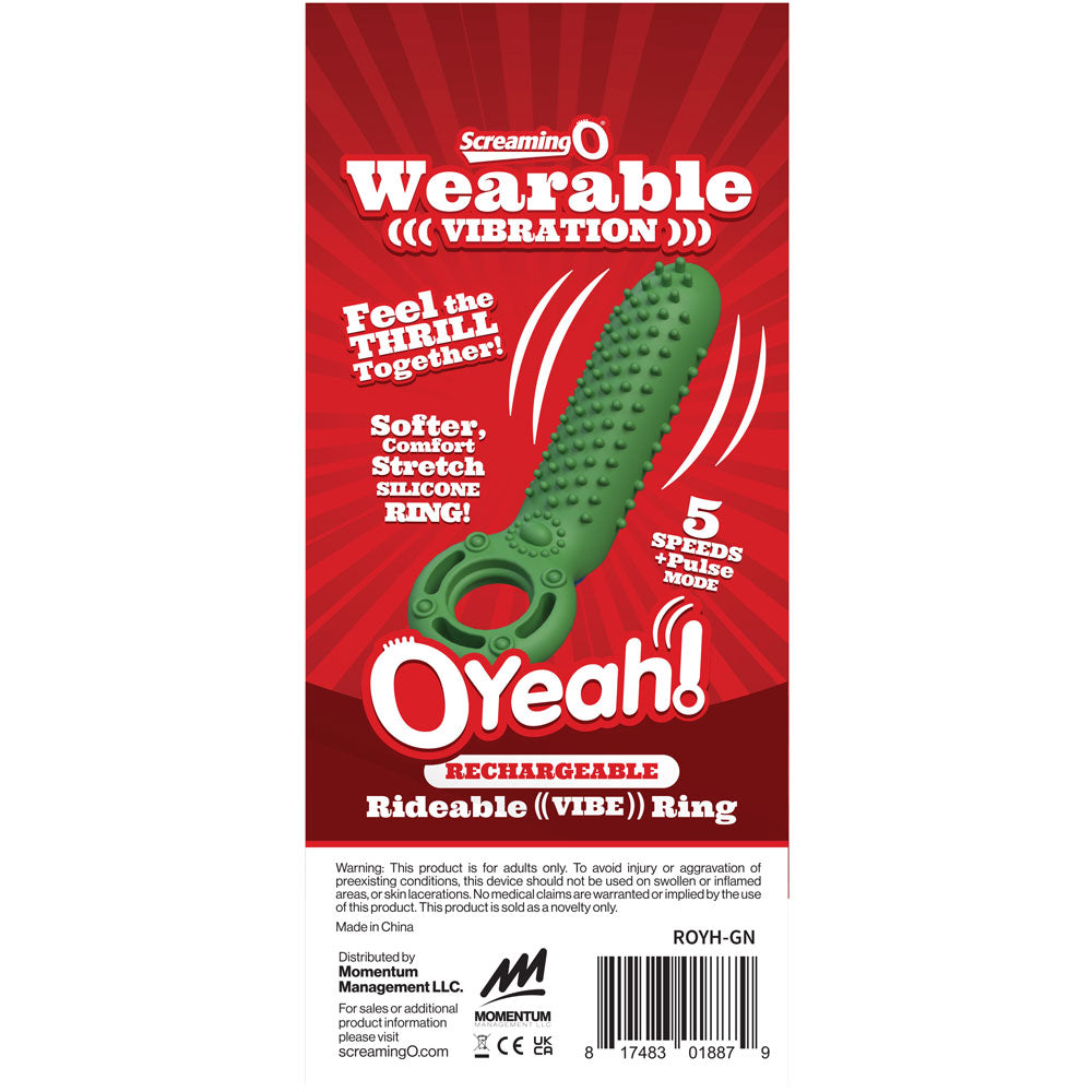 Screaming O O Yeah Silicone Rechargeable Vibrating Ring – Green