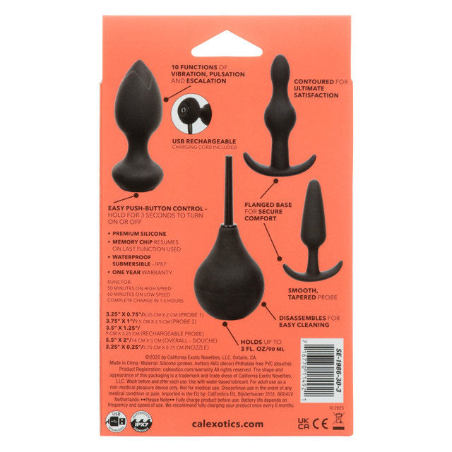 CalExotics Pleasure Kits Anal Explorer Collection - Black - 4-Piece Set with Rechargeable Probe