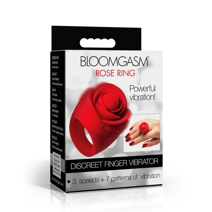 XR Brands Rose Ring Discreet Finger Vibrator – Red – Multi-Speed Vibrating Ring