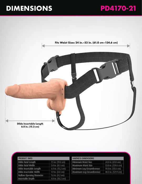 Pipedream Fantasy X-Tensions Elite 6" Vibrating Hollow Silicone Strap-on - Beige