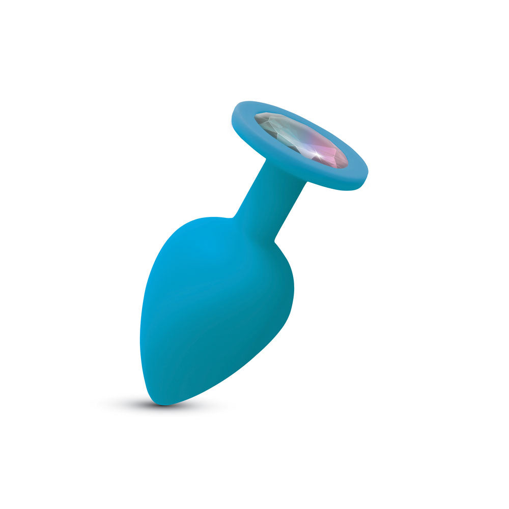 Gemma Teal Silicone Anal Plug with Clear Iridescent Gemstone – Large