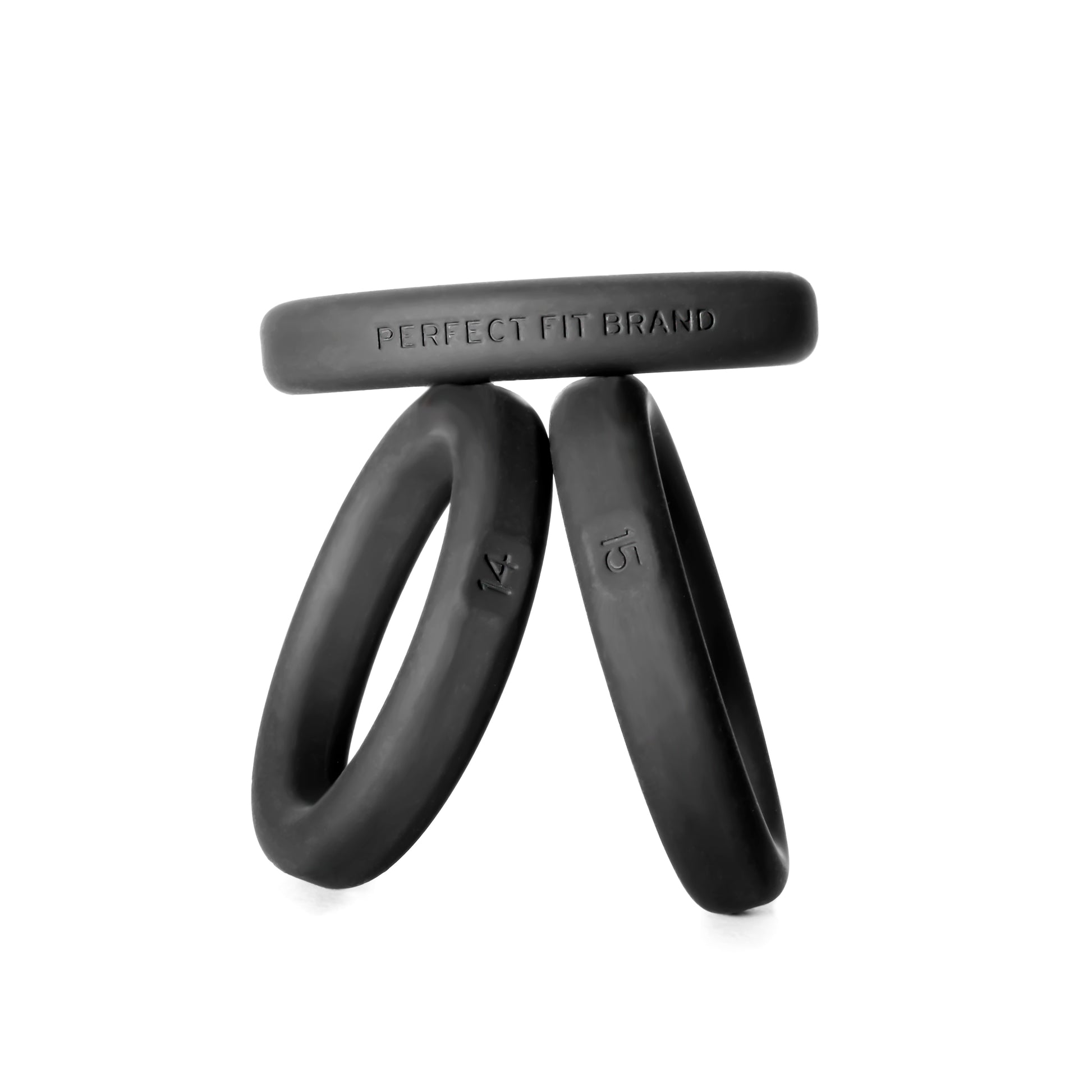 Perfect Fit Xact-Fit 3 Premium Silicone Cock Rings - Black - Sizes #14, #15, #16