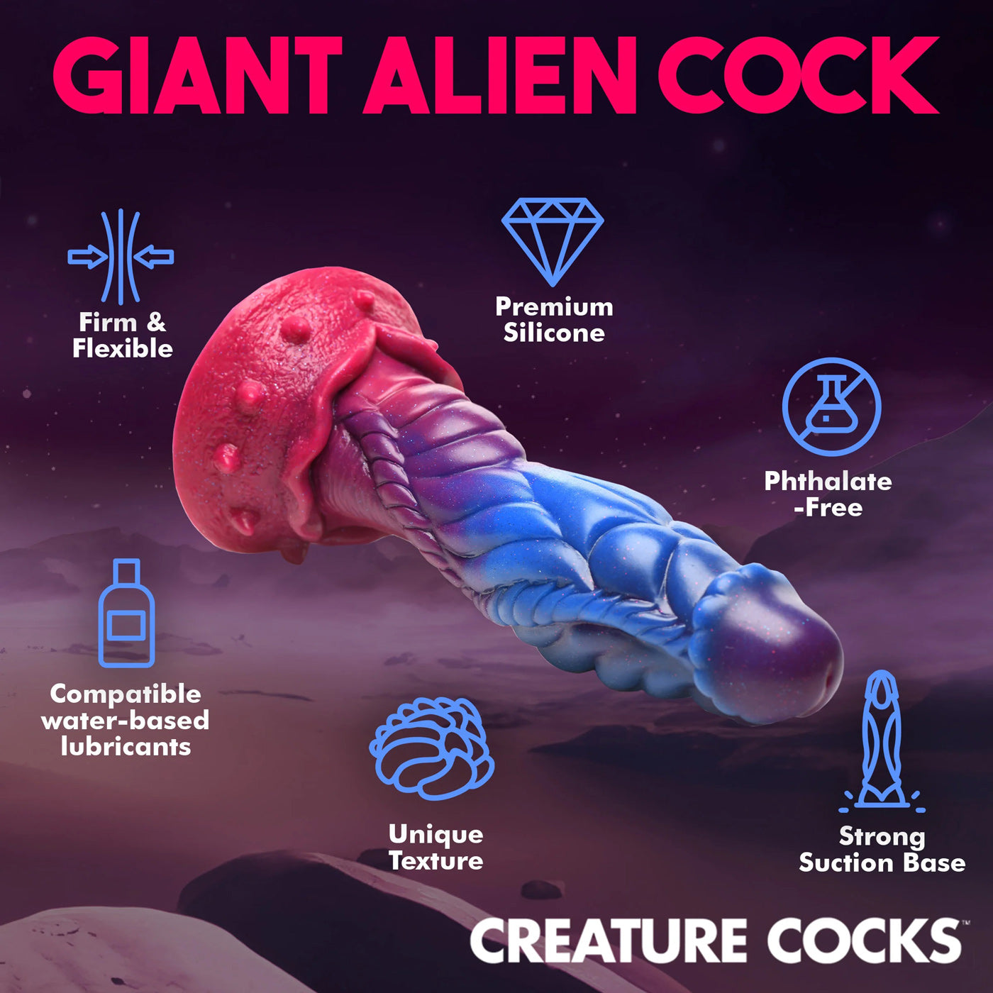 XR Brands Intruder Alien Silicone Dildo – Multi-Color with Suction Cup Base