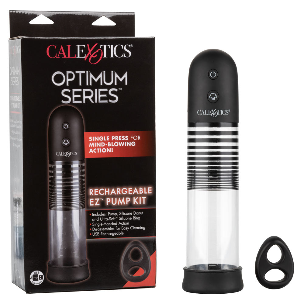 CalExotics Optimum Series Rechargeable EZ Pump Kit – Black – Suction Pump with Dual Silicone Ring