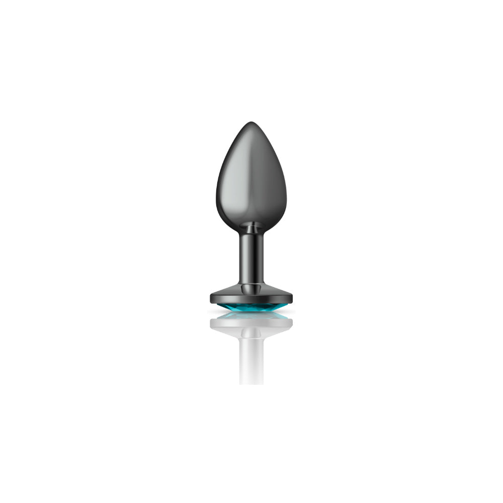 Cheeky Charms Small Teardrop Shaped Anal Plug with Teal Acrylic Gemstone - Gunmetal