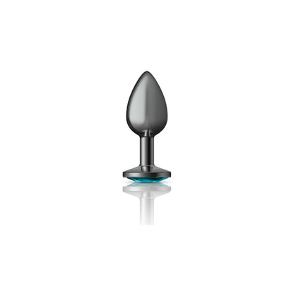 Cheeky Charms Small Teardrop Shaped Anal Plug with Teal Acrylic Gemstone - Gunmetal