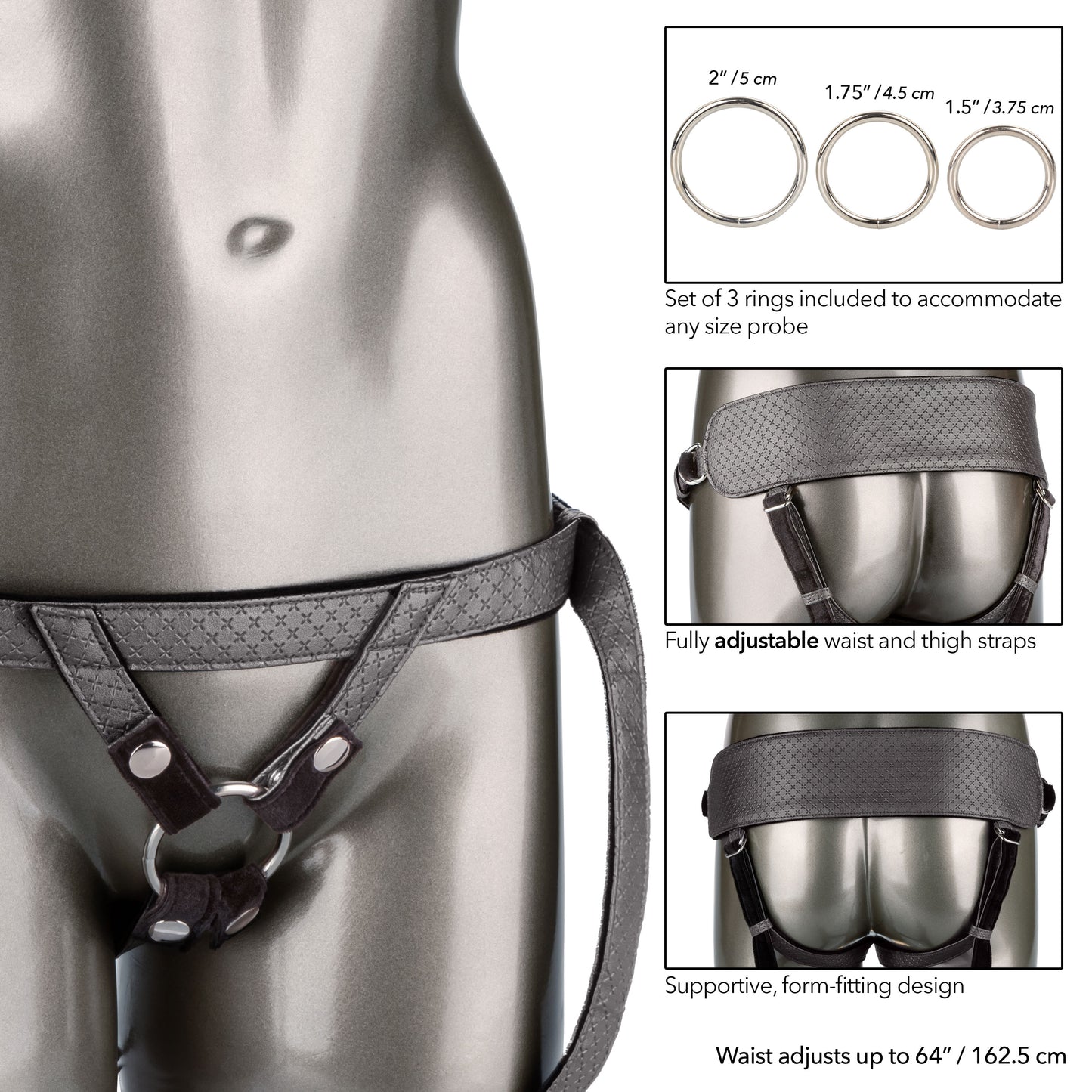 CalExotics Regal Princess Harness - Pewter - Adjustable Comfort with Probe Rings