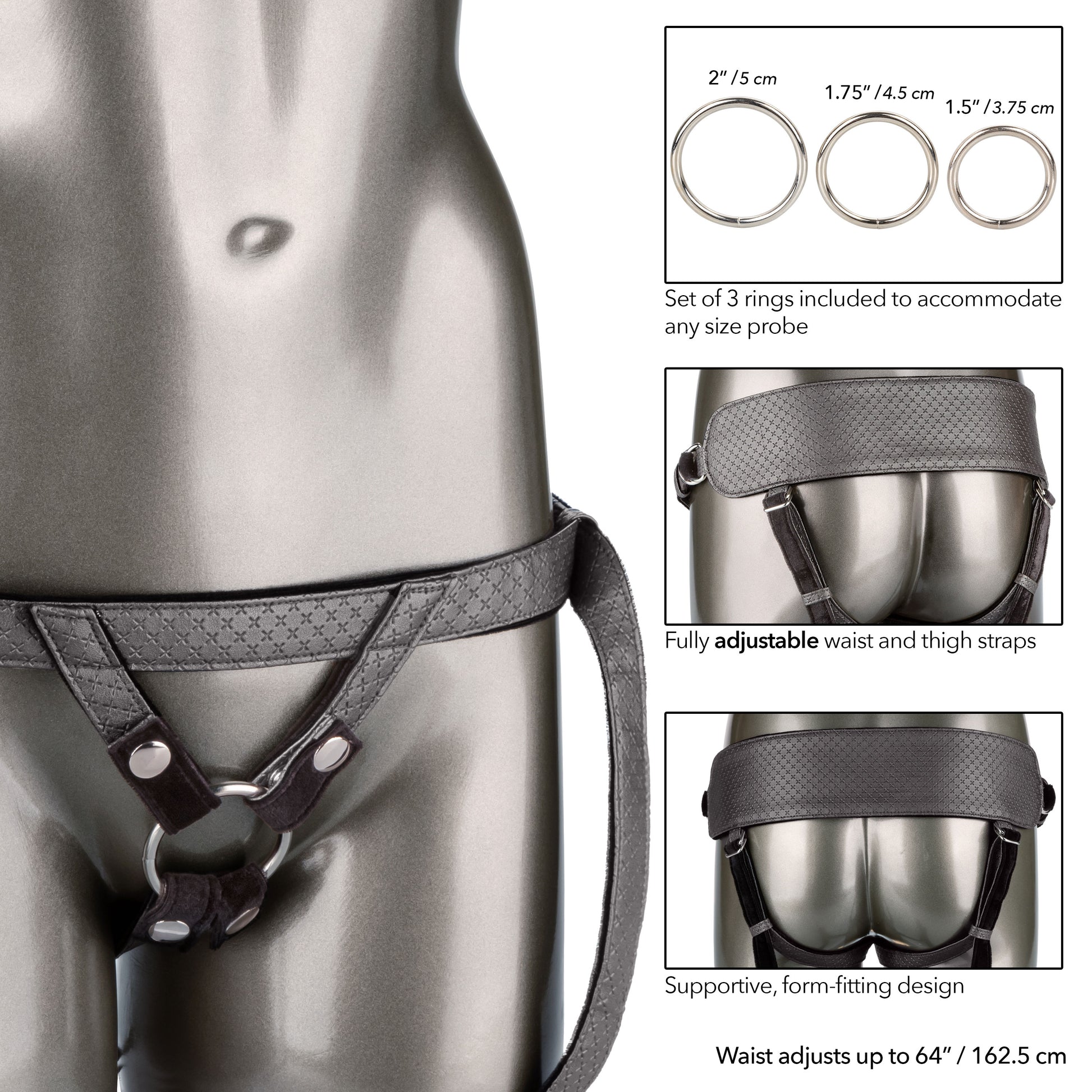 CalExotics Regal Princess Harness - Pewter - Adjustable Comfort with Probe Rings