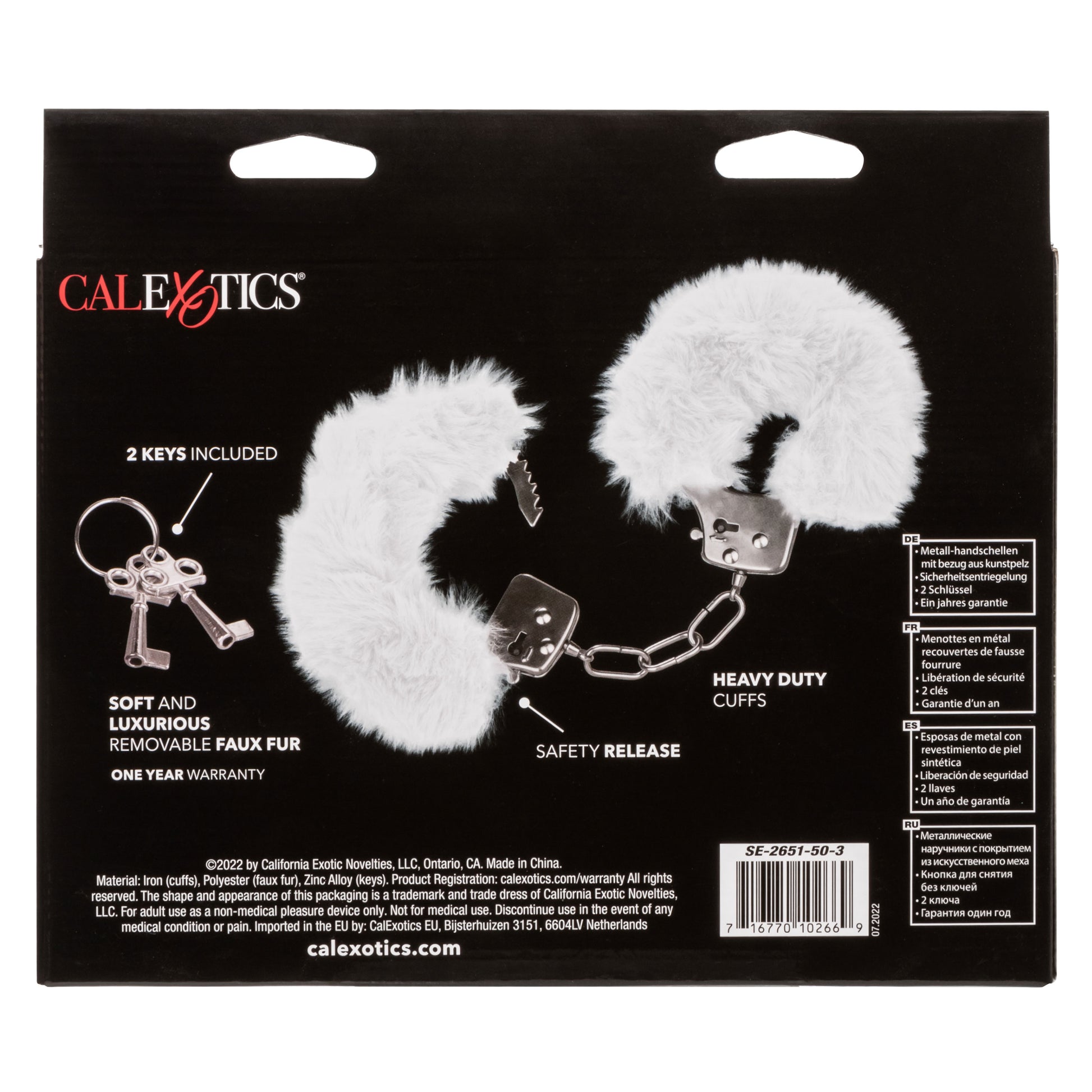 CalExotics Ultra Fluffy Furry Cuffs - Lockable Metal Handcuffs with Faux Fur - White