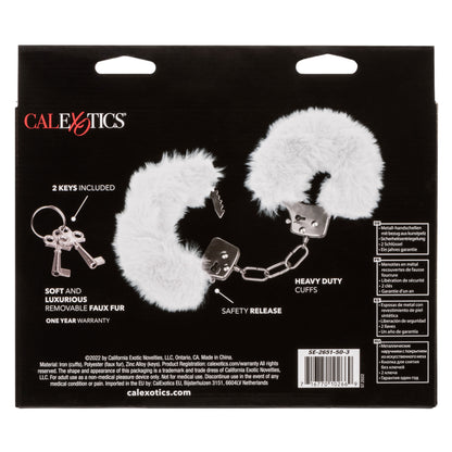 CalExotics Ultra Fluffy Furry Cuffs - Lockable Metal Handcuffs with Faux Fur - White