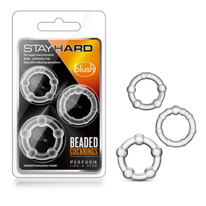 Blush Stay Hard Beaded Cock Rings - 3 Pack - Clear - Phthalate Free