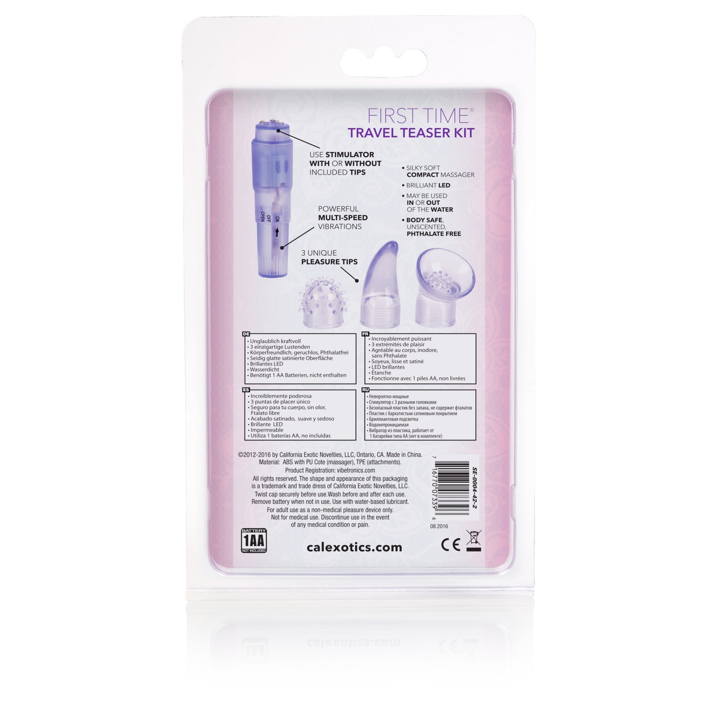 CalExotics First Time Travel Teaser Kit – Pocket Massager with 3 Tips – Purple