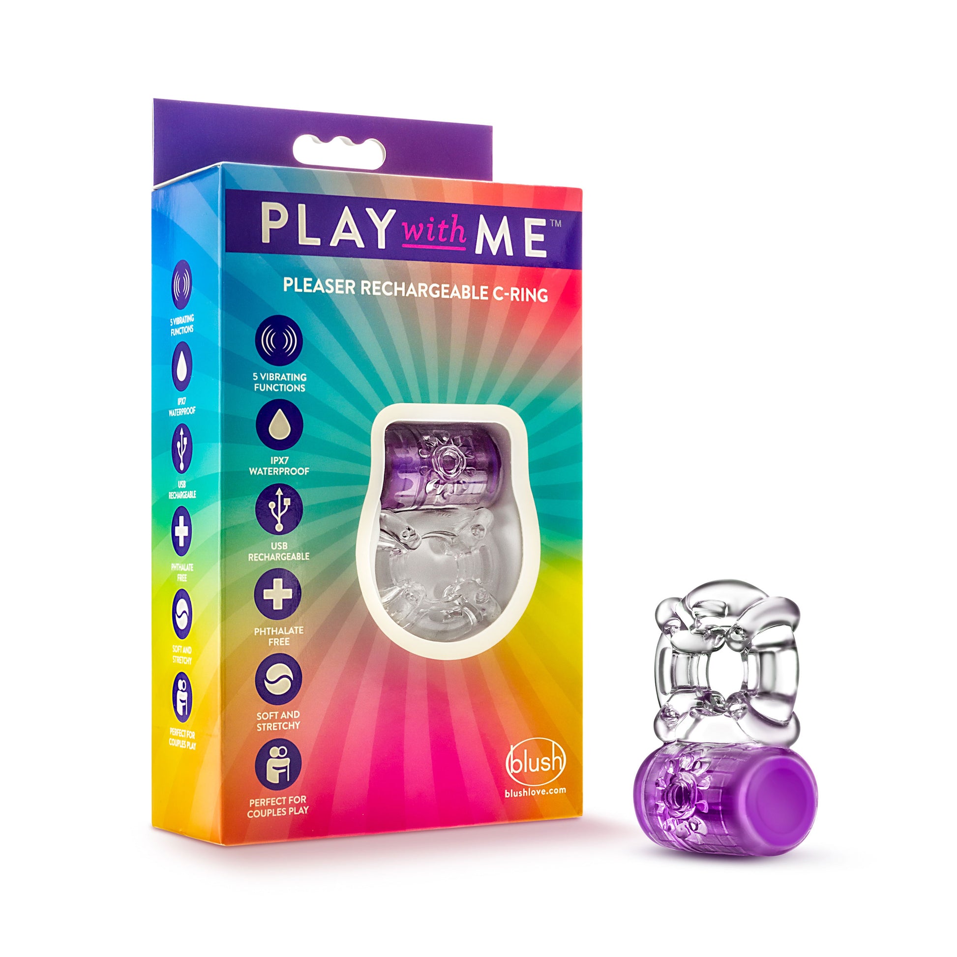 Blush Play With Me Pleaser Rechargeable C-Ring - Purple - Multi-Function