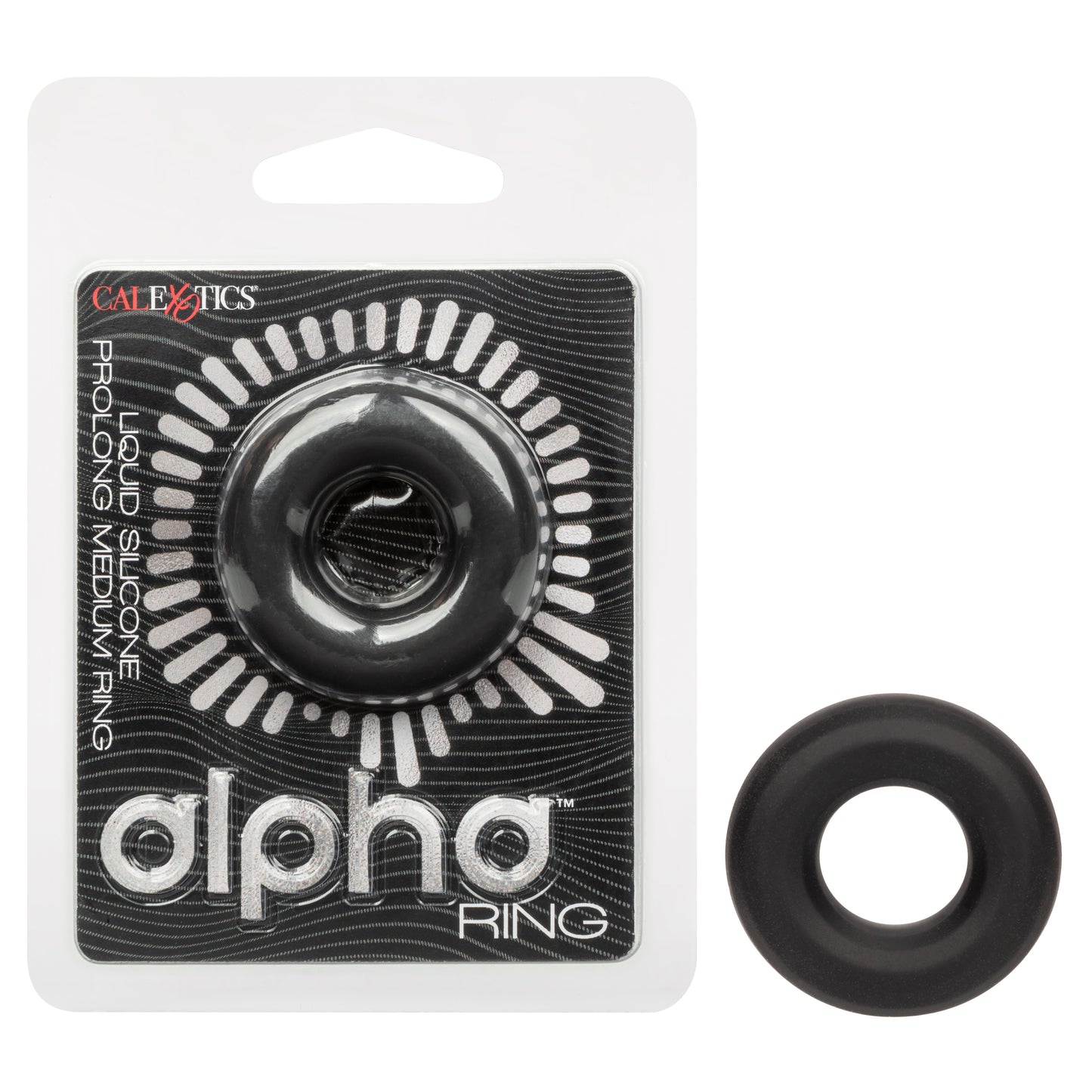 CalExotics Alpha Liquid Silicone Prolong Medium Ring - Black - Waterproof Enhancer