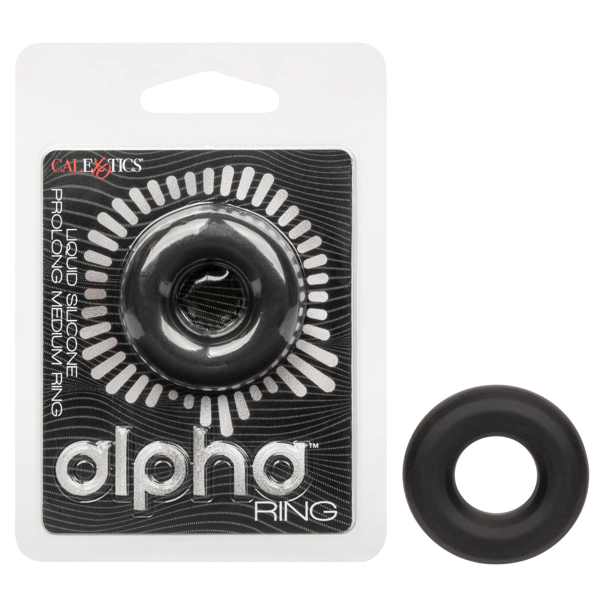 CalExotics Alpha Liquid Silicone Prolong Medium Ring - Black - Waterproof Enhancer