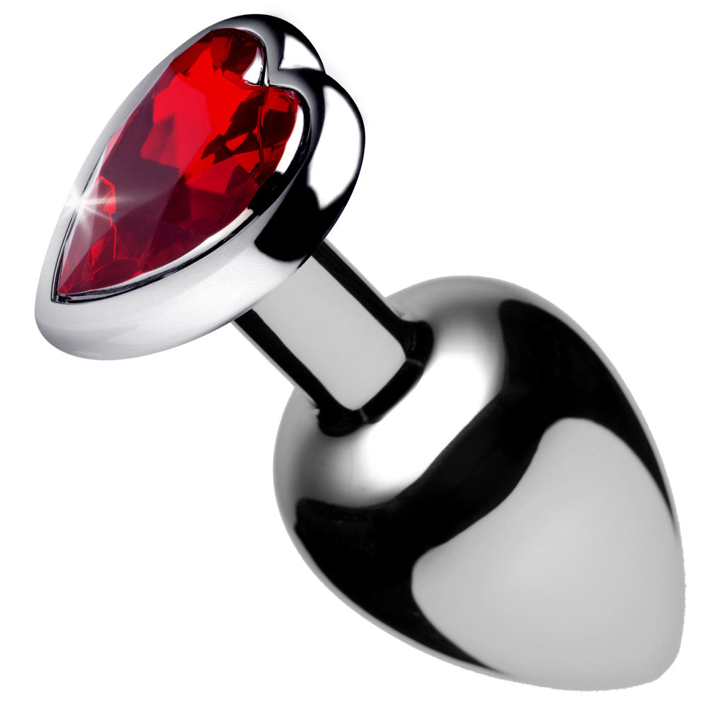 Red Heart Gem Anal Plug - Small - Nickel-Free Aluminum with Heart-Shaped Gem - Red