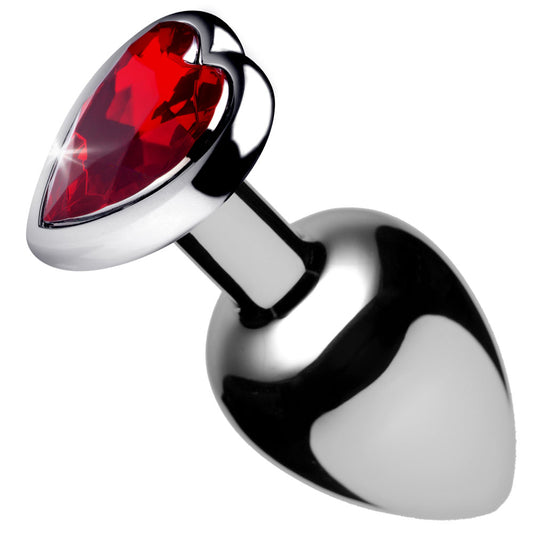 Red Heart Gem Anal Plug - Small - Nickel-Free Aluminum with Heart-Shaped Gem - Red