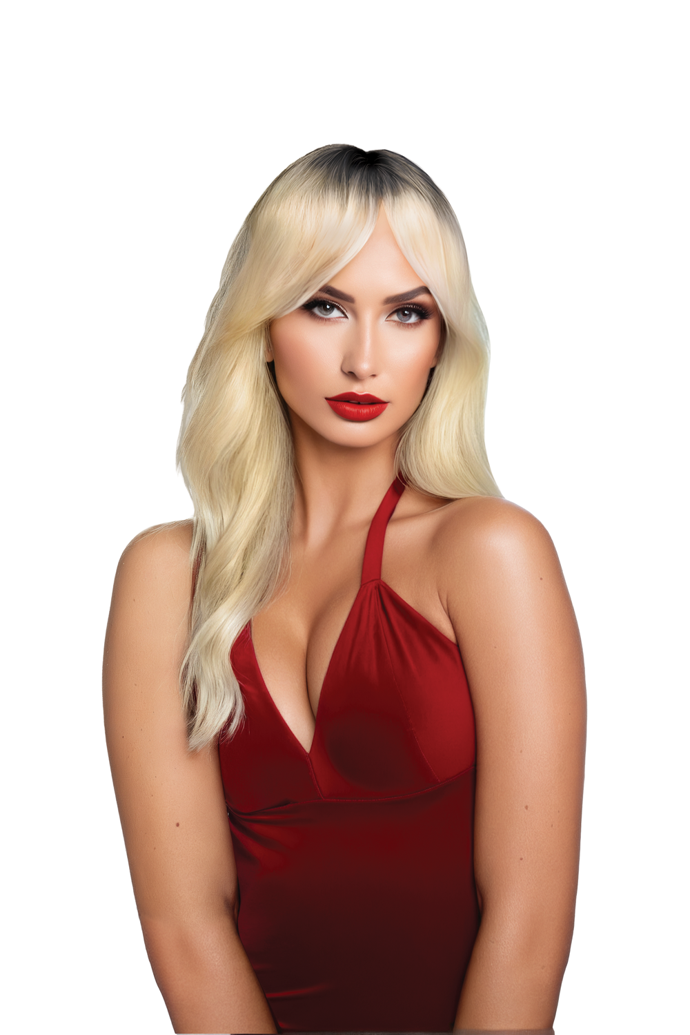 Margot Premium Stylable Wig - Blonde / Black - Soft Waves with Curtain Bangs