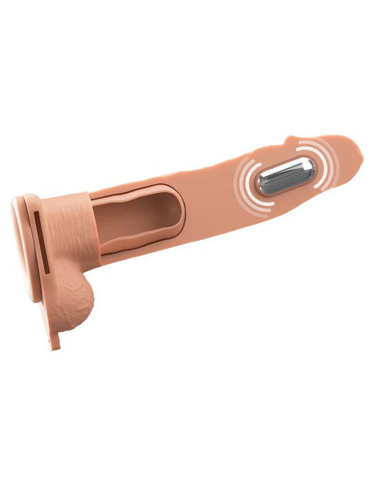 Pipedream Fantasy X-Tensions Elite 8" Vibrating Hollow Silicone Strap-On - Beige