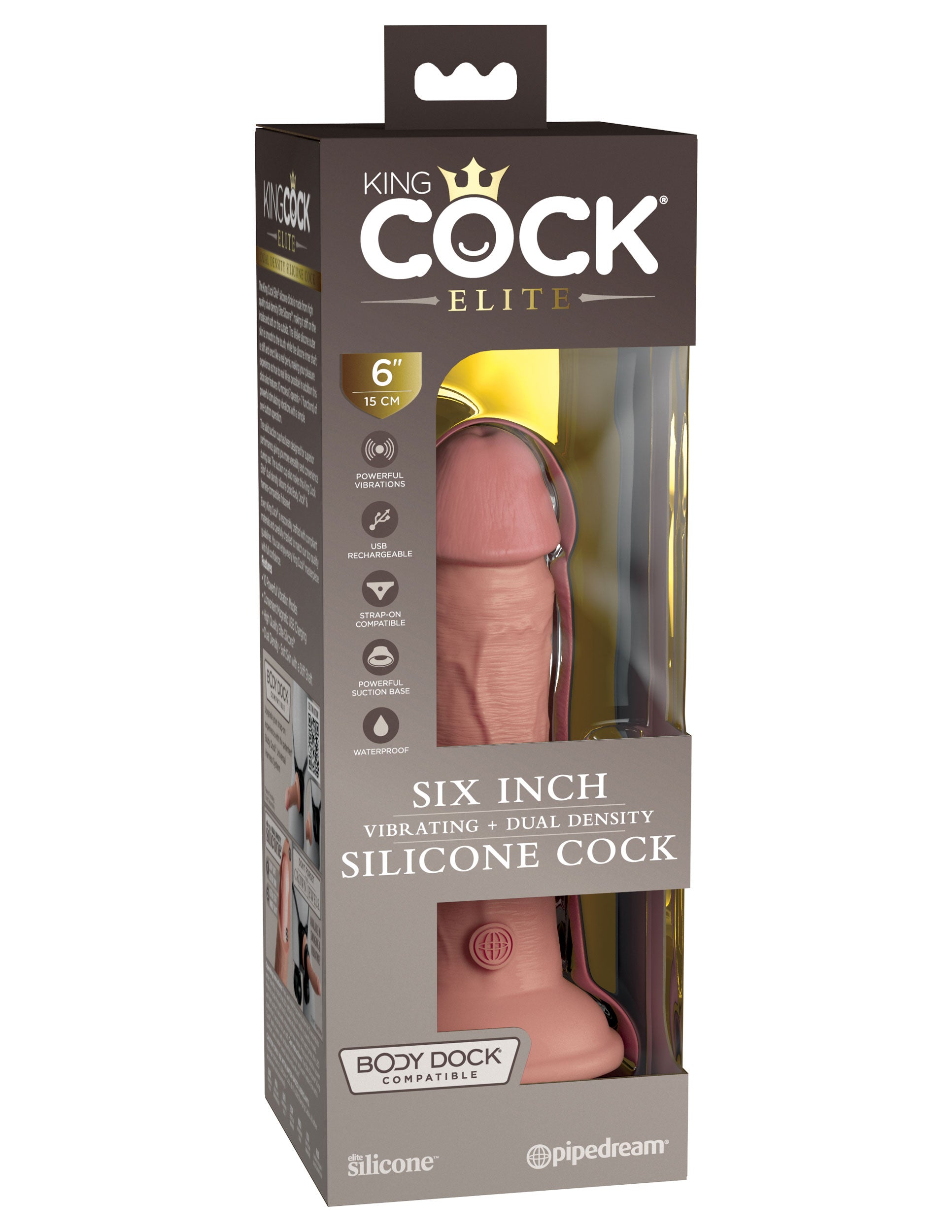 Pipedream King Cock Elite 6 Inch Vibrating Silicone Dual Density Cock - Beige