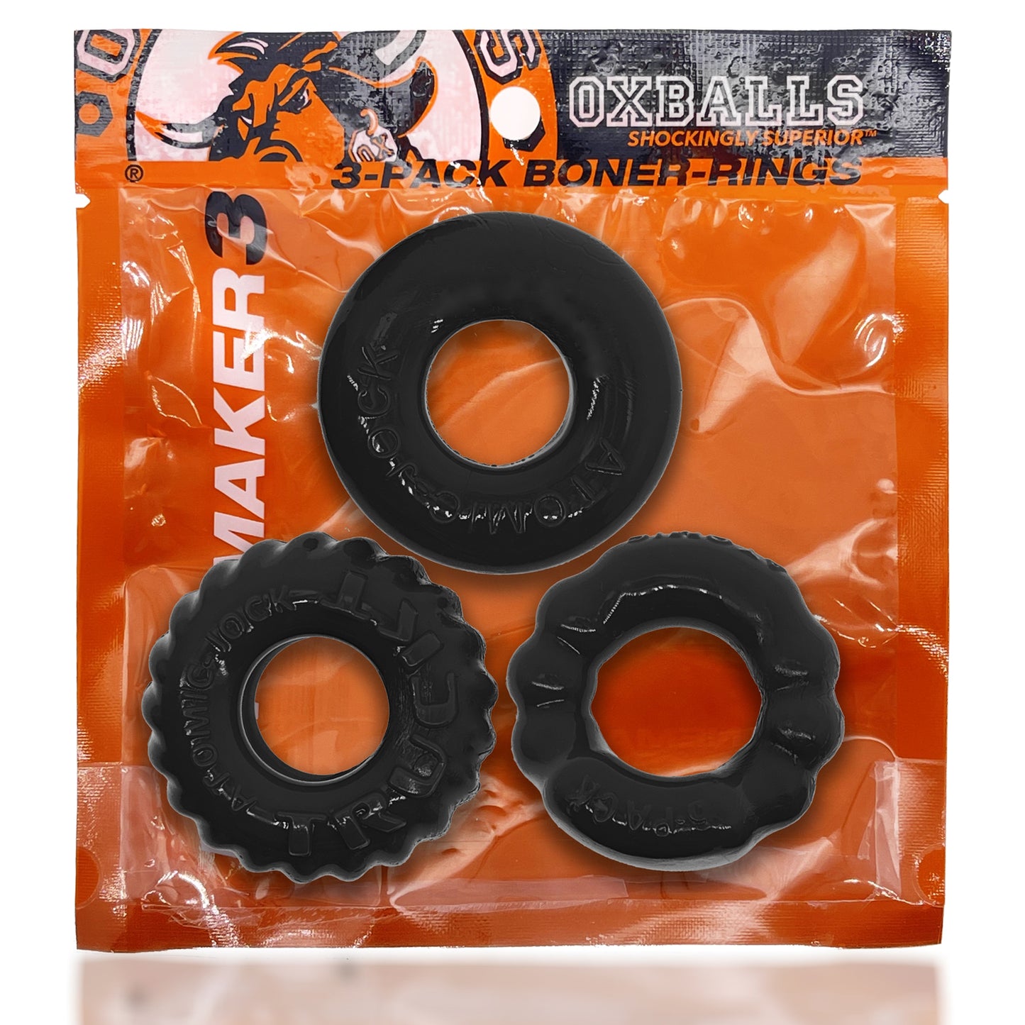Oxballs Bonemaker 3-Pack Cock Rings - Black - Stretchy and Comfortable