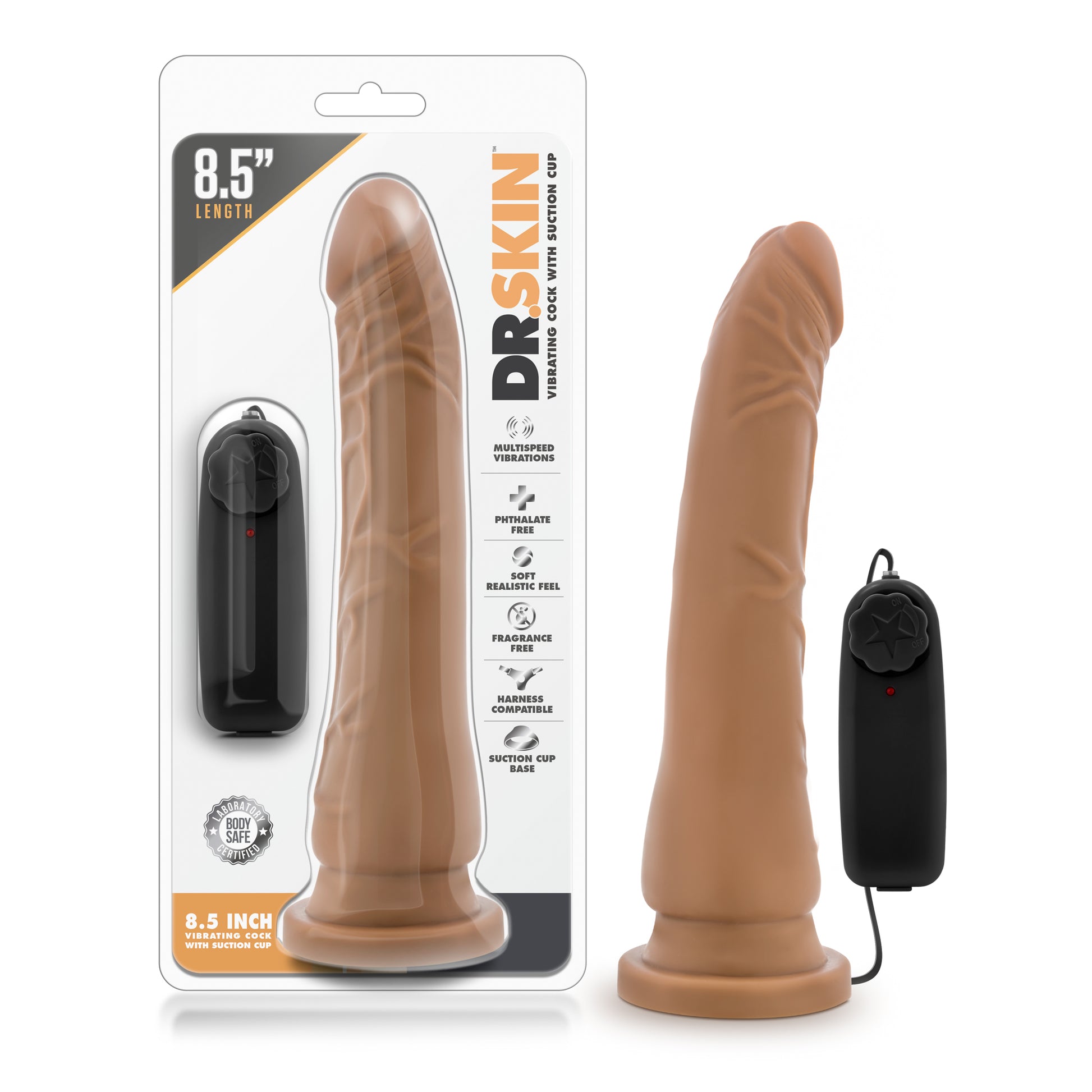 Dr. Skin 8.5 Inch Vibrating Realistic Cock with Suction Cup - Mocha