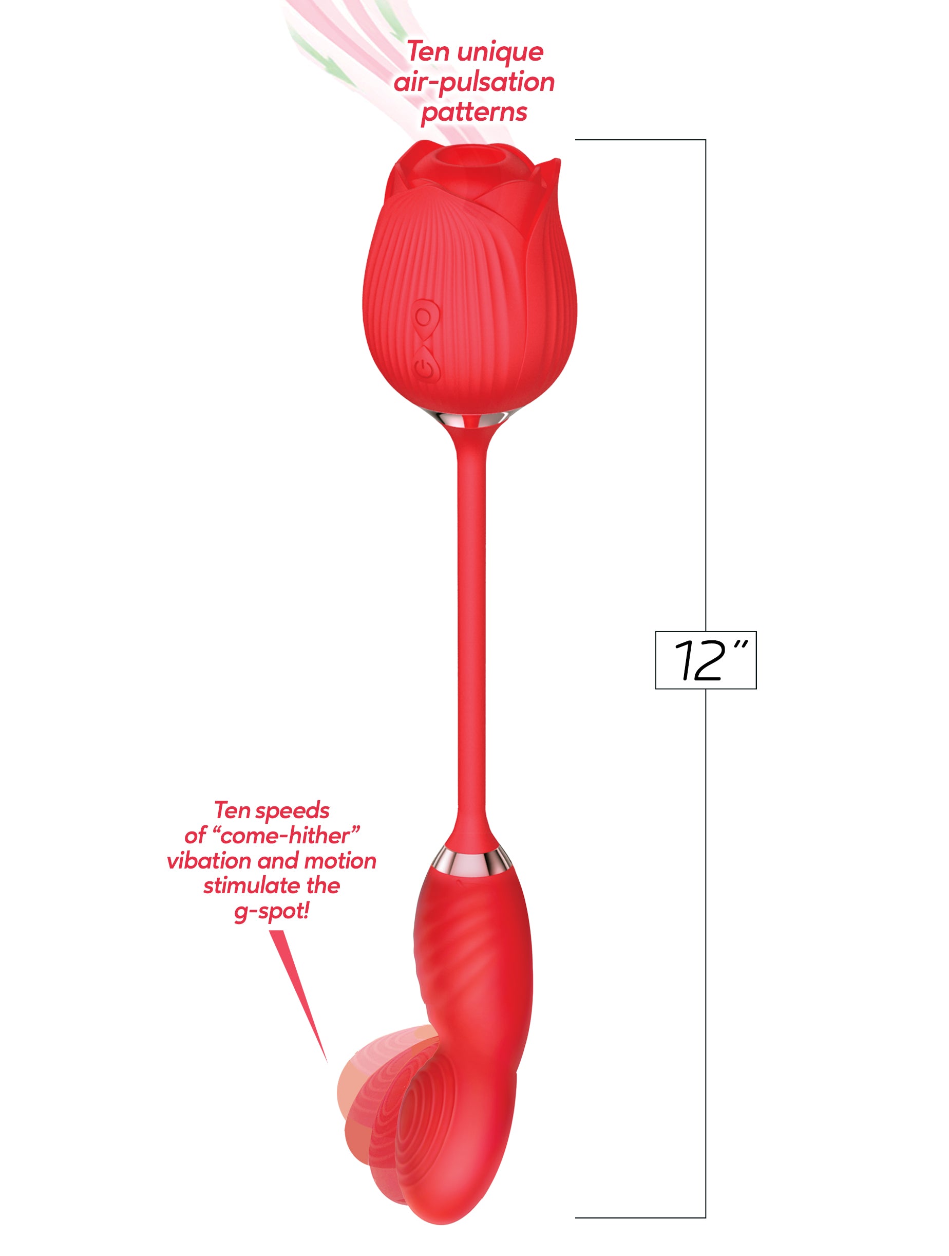 Icon Wild Rose Come Hither and Suction - G-Spot Vibrator with Suction - Red