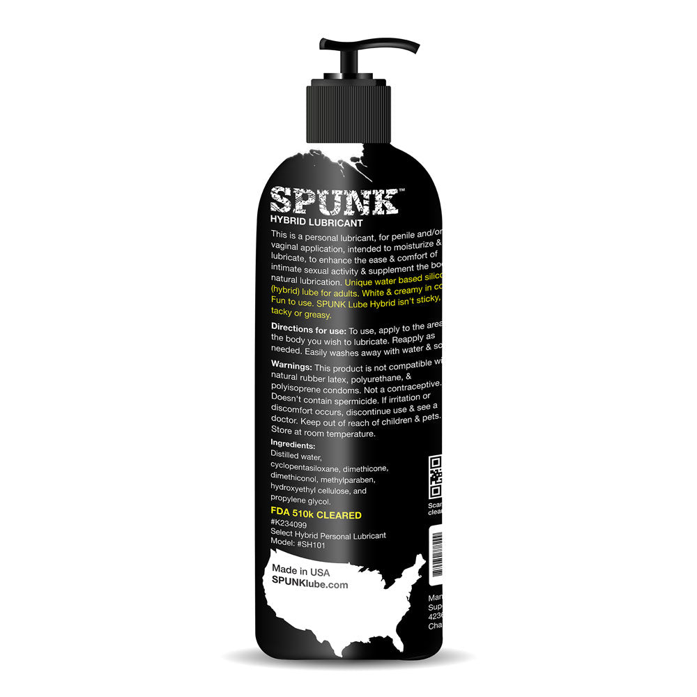 Spunk Lube Hybrid Water and Silicone Lubricant 16 Fl Oz - White