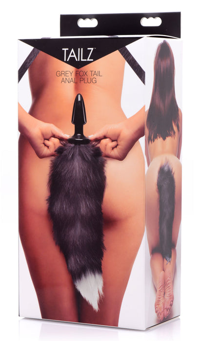 XR Brands Grey Fox Tail Anal Plug with Extra Fluffy Tail – Black