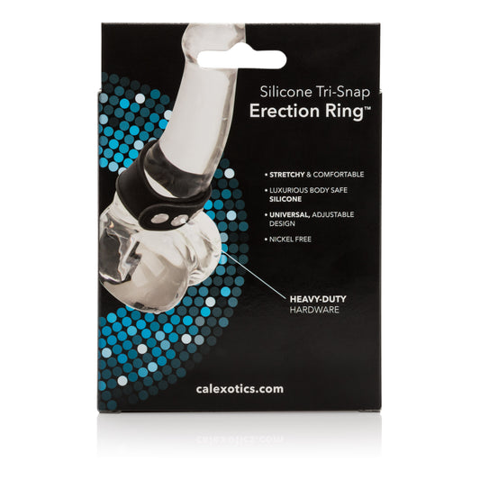 CalExotics Silicone Tri-Snap Erection Ring – Adjustable, Black