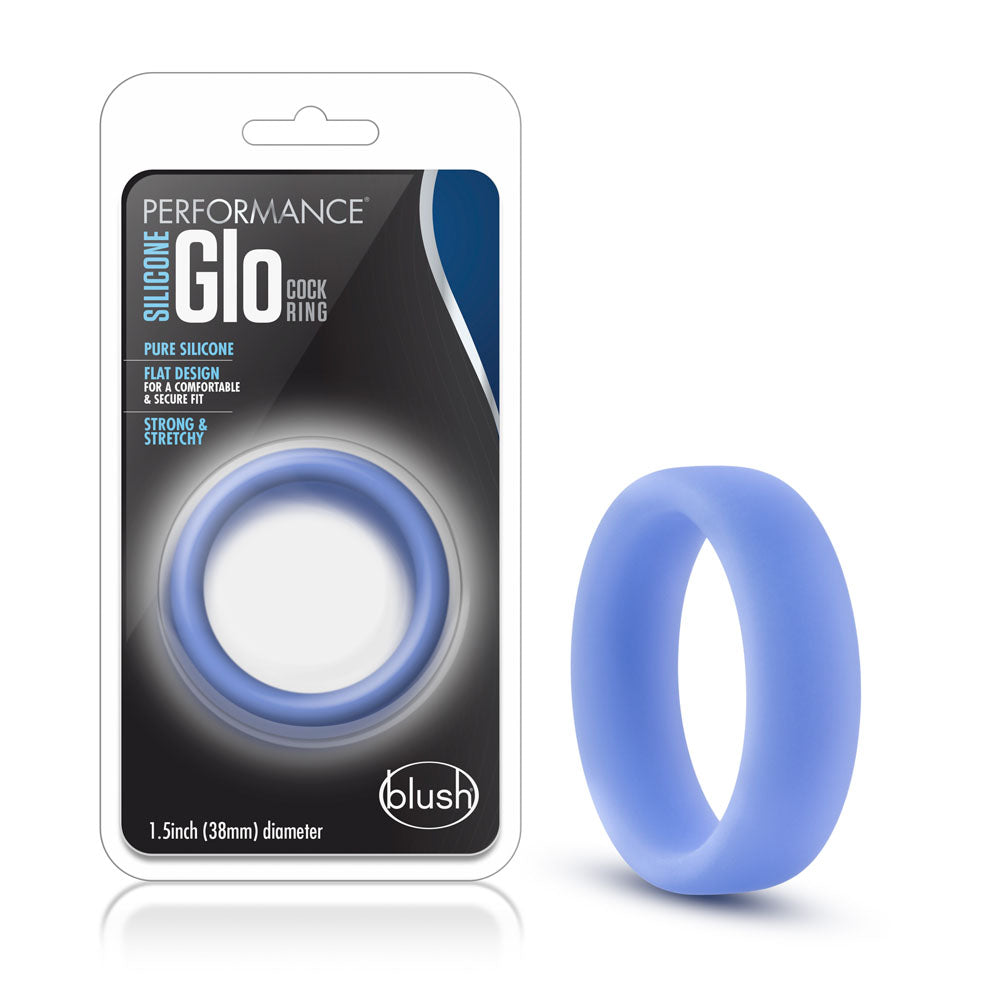 Blush Performance Silicone Glo Cock Ring – Glow-in-the-Dark – Blue