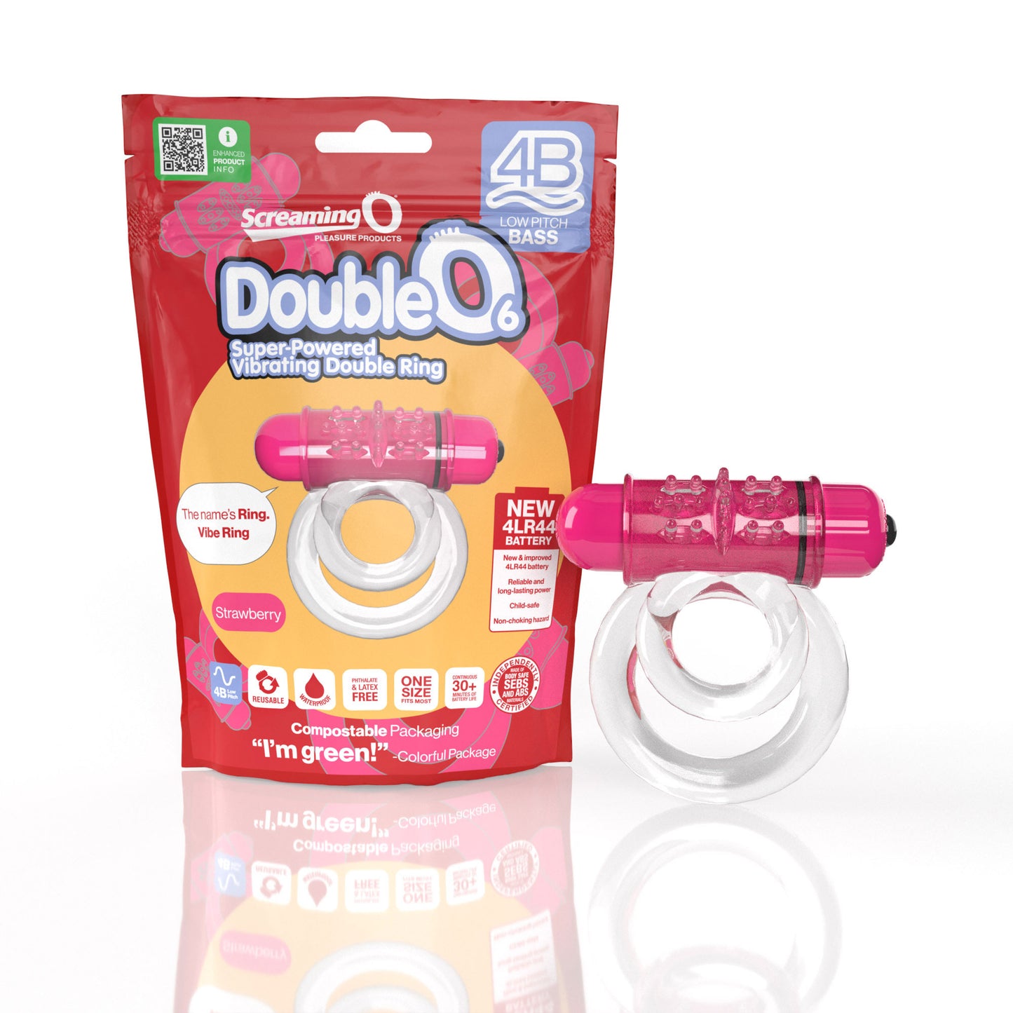 Screaming O Double O Super Powered Vibrating Double Ring - Strawberry