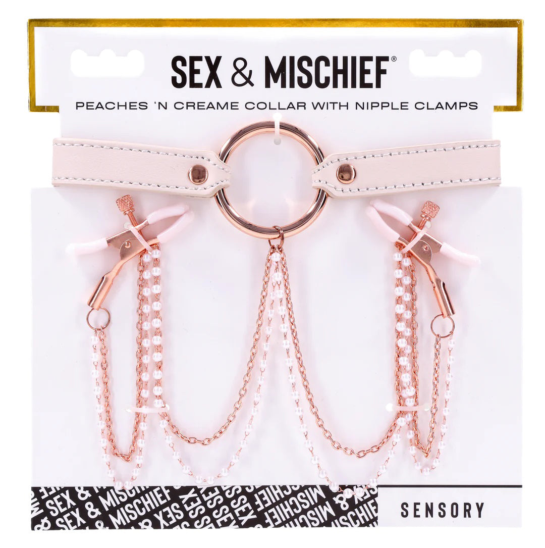 Sportsheets Peaches N Creame Collar with Nipple Clamps - Pink