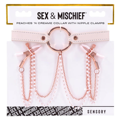 Sportsheets Peaches N Creame Collar with Nipple Clamps - Pink