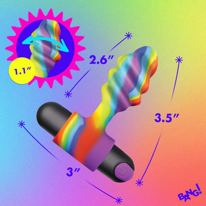 XR Brands Vibrating Rainbow Butt Plug with Bullet Vibrator – Rainbow