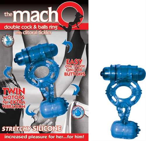 Nasstoys Macho Double Blue Cock and Balls Ring with Dual Vibrating Bullets