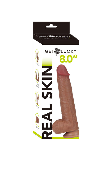Real Skin 8" Dual Layer Dildo - Light Brown - Realistic, Waterproof, Bendable