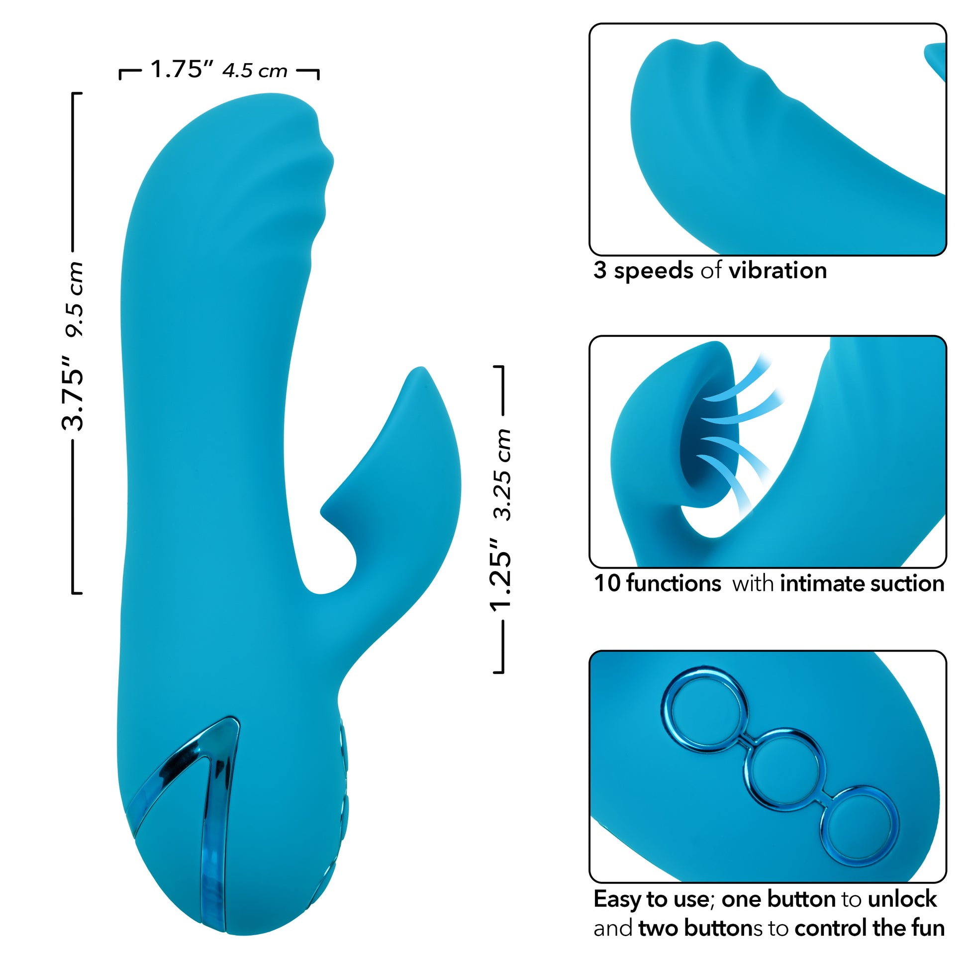 CalExotics California Dreaming Sunset Beach Seducer – Blue – Dual Stimulator with Vibration and Suction