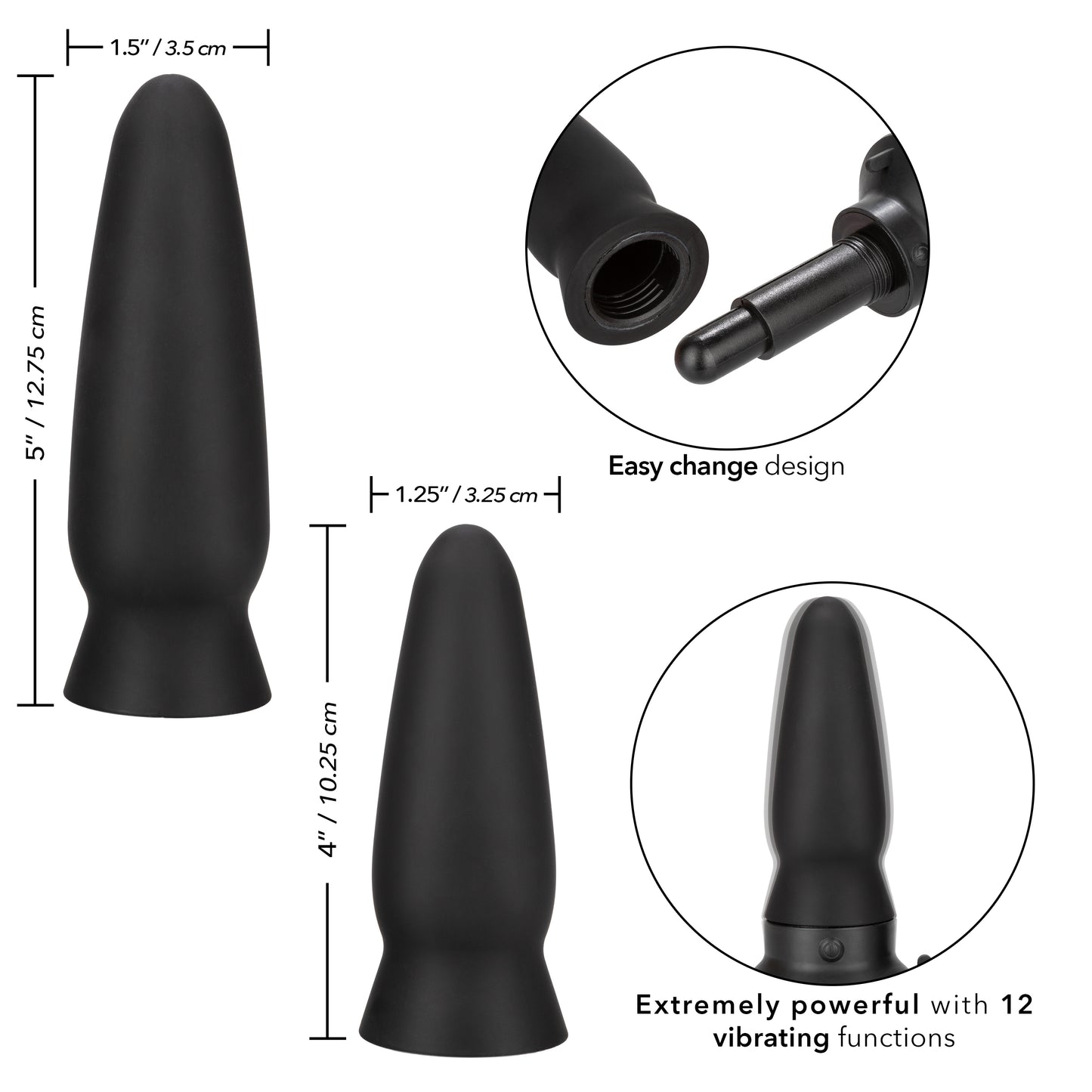 CalExotics Eclipse Interchangeable Probe Set with Vibrating Base – Black