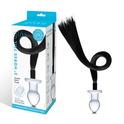 Electric Novelties 3" Horse Tail Glass Butt Plug - Clear - Hypoallergenic