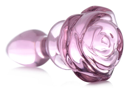 XR Brands Pink Rose Glass Anal Plug - Small - Decorative and Temperature Play