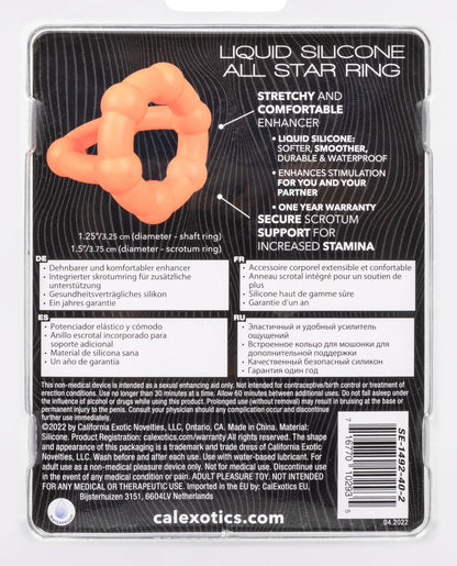 CalExotics Alpha Liquid Silicone All Star Ring – Orange Cock Ring with Scrotum Support