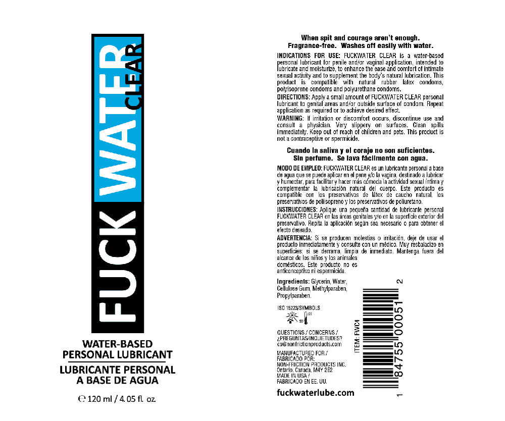 Fuck Water Clear 4oz Water-Based Personal Lubricant – Clear