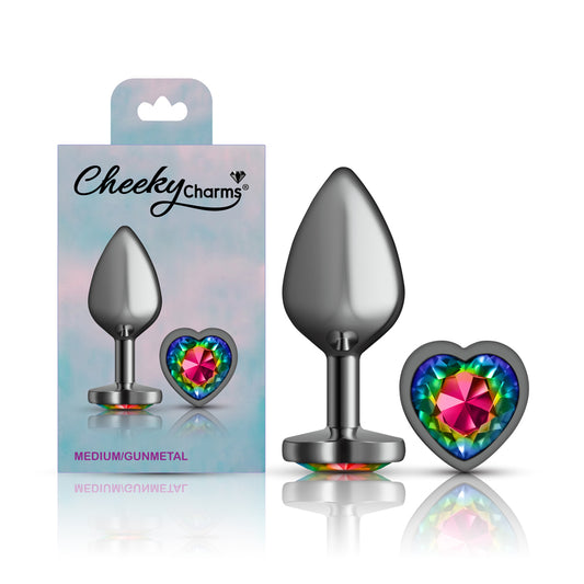 Cheeky Charms Rainbow Heart Gunmetal Metal Anal Plug – Medium