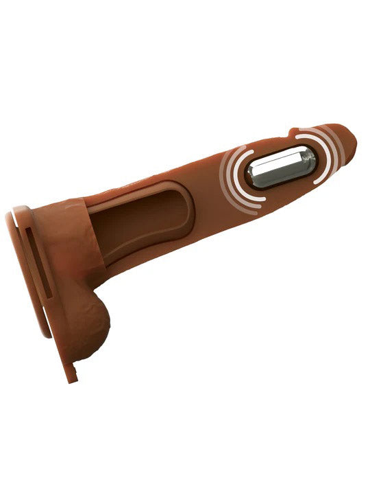 Pipedream Fantasy X-Tensions Elite 7" Vibrating Hollow Silicone Strap-on - Brown