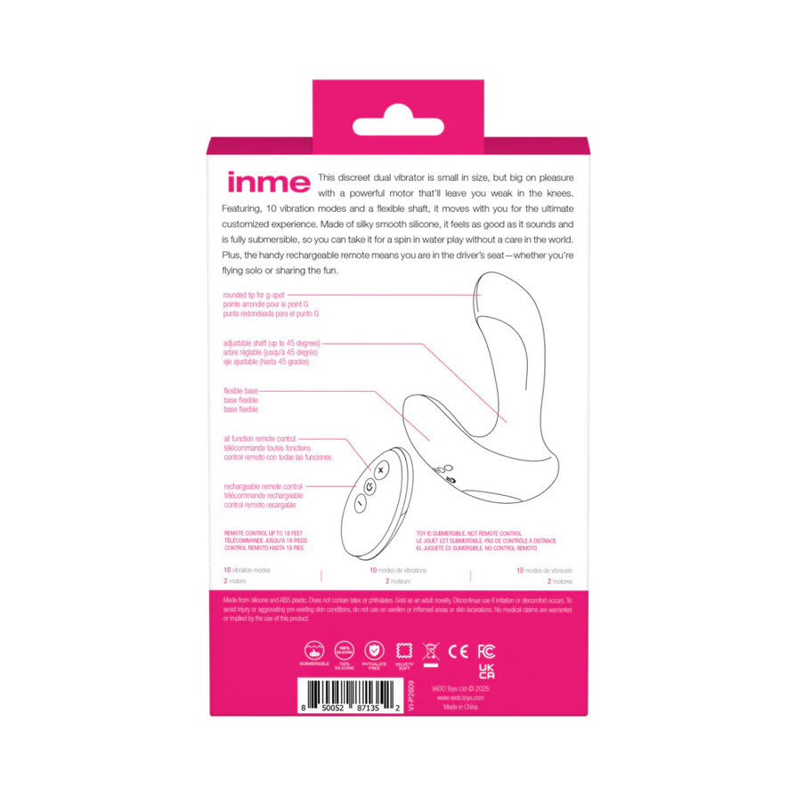INME Rechargeable Dual Vibrator with Remote - Pink