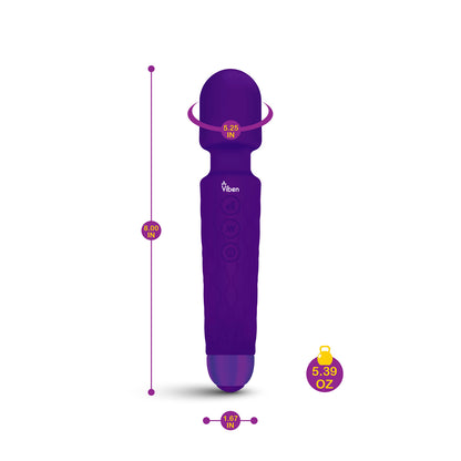 Viben Tempest Wand Massager - Powerful Personal Massager with 8 Speeds and 20 Vibration Patterns - Violet