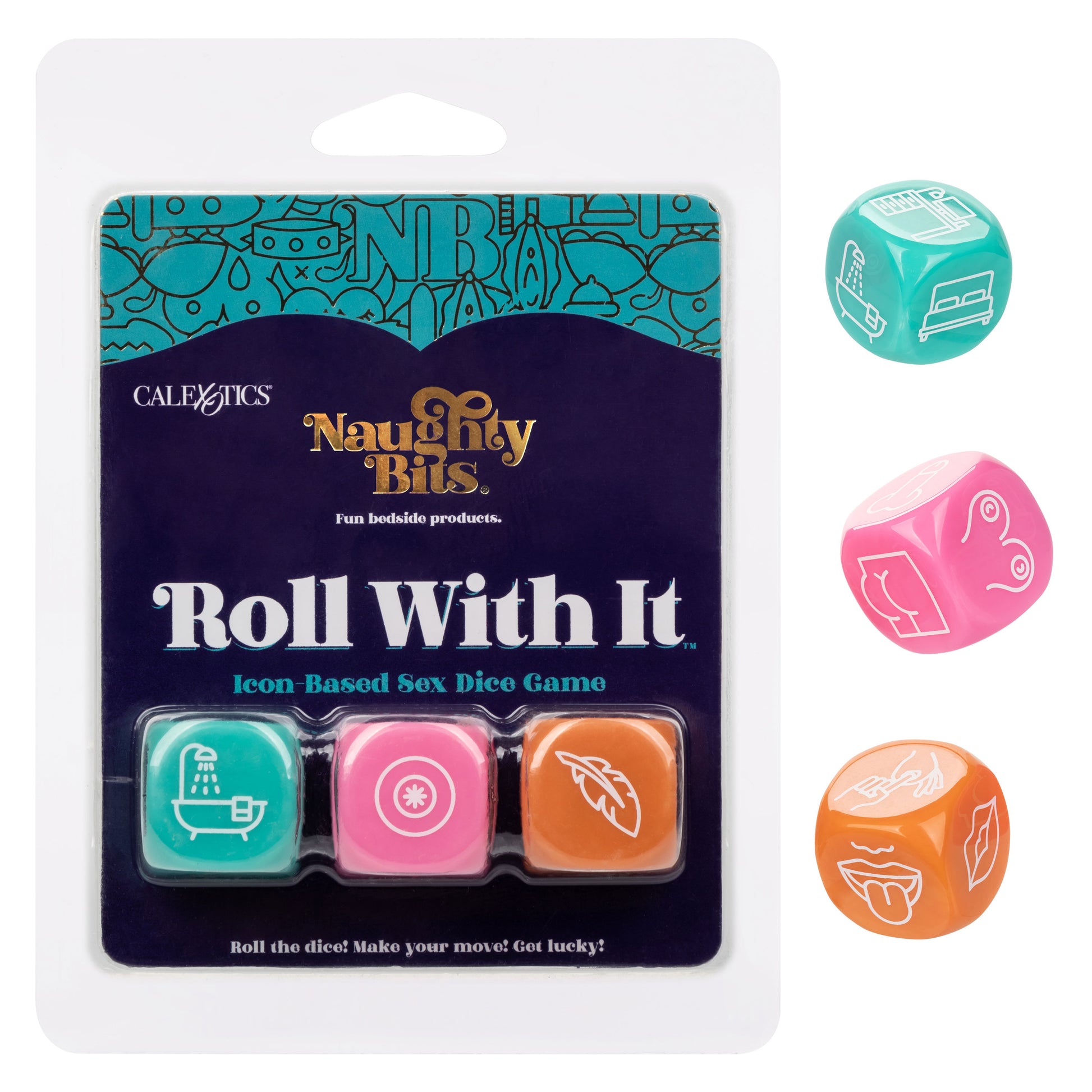 CalExotics Naughty Bits Roll With It Icon-Based Sex Dice Game – Multi-Color